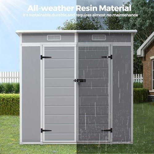 Plastic Garden Storage Shed 6x4ft Waterproof Outdoor Tool Shed with Floor Grey