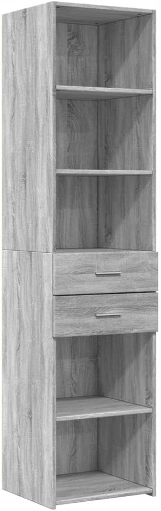 Tall Grey Storage Cabinet 45x42.5x185cm – Slim Modern Wardrobe with Drawers
