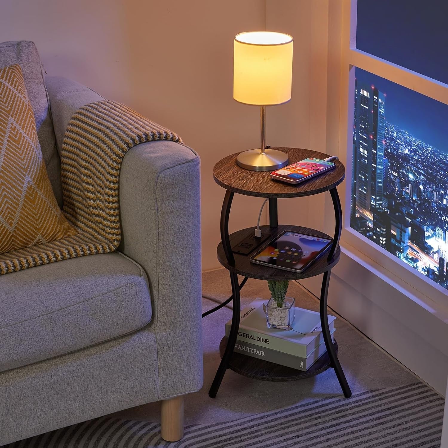 Compact 3-Tier Round Side Table with Storage Shelves – Stylish, Sturdy & Multius