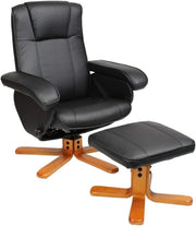 Recliner Armchair w/ Footstool Faux Leather Swivel Lounge Chair Black
