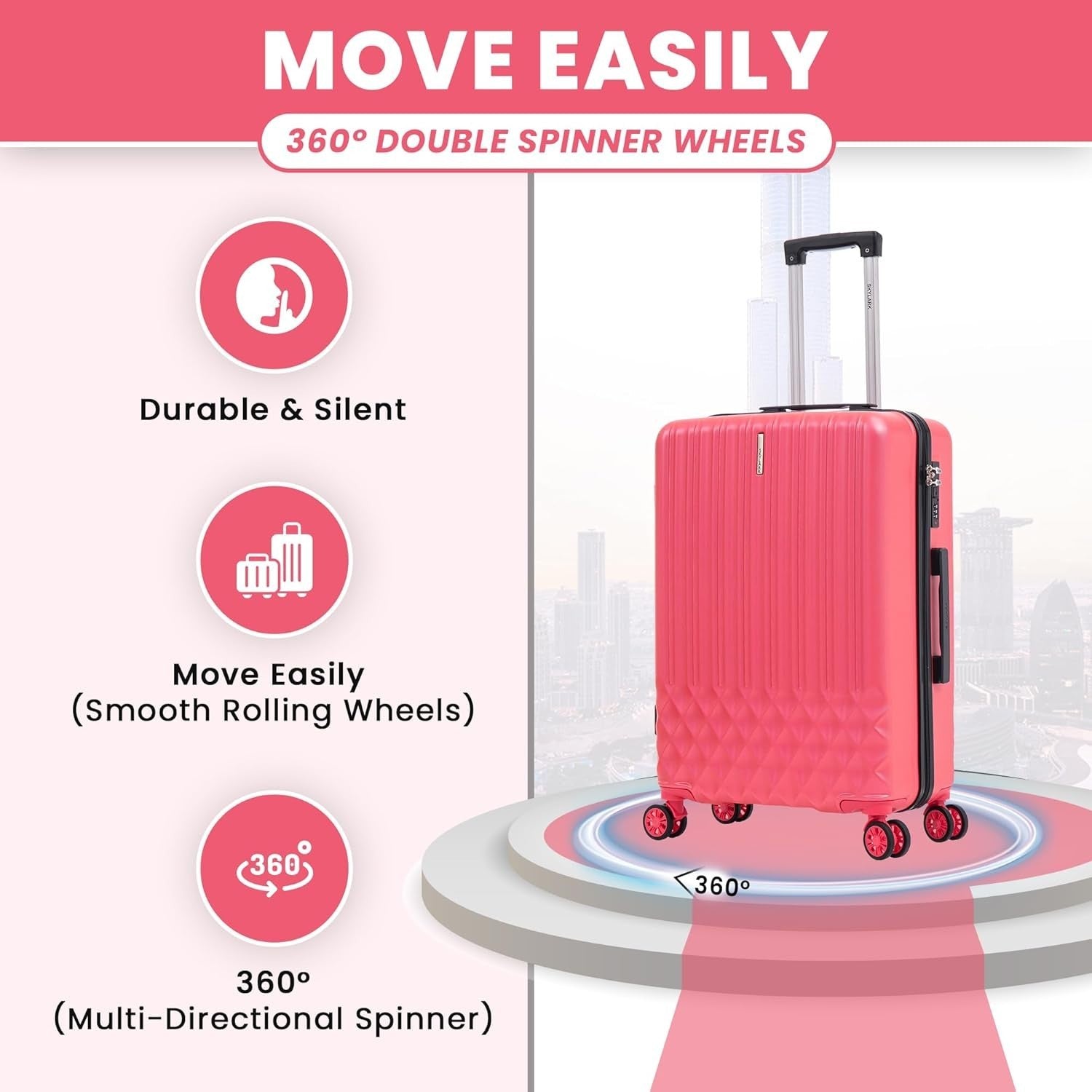 Medium 24 Inch ABS Hard Suitcase Lightweight 4 Wheel Spinner 66L