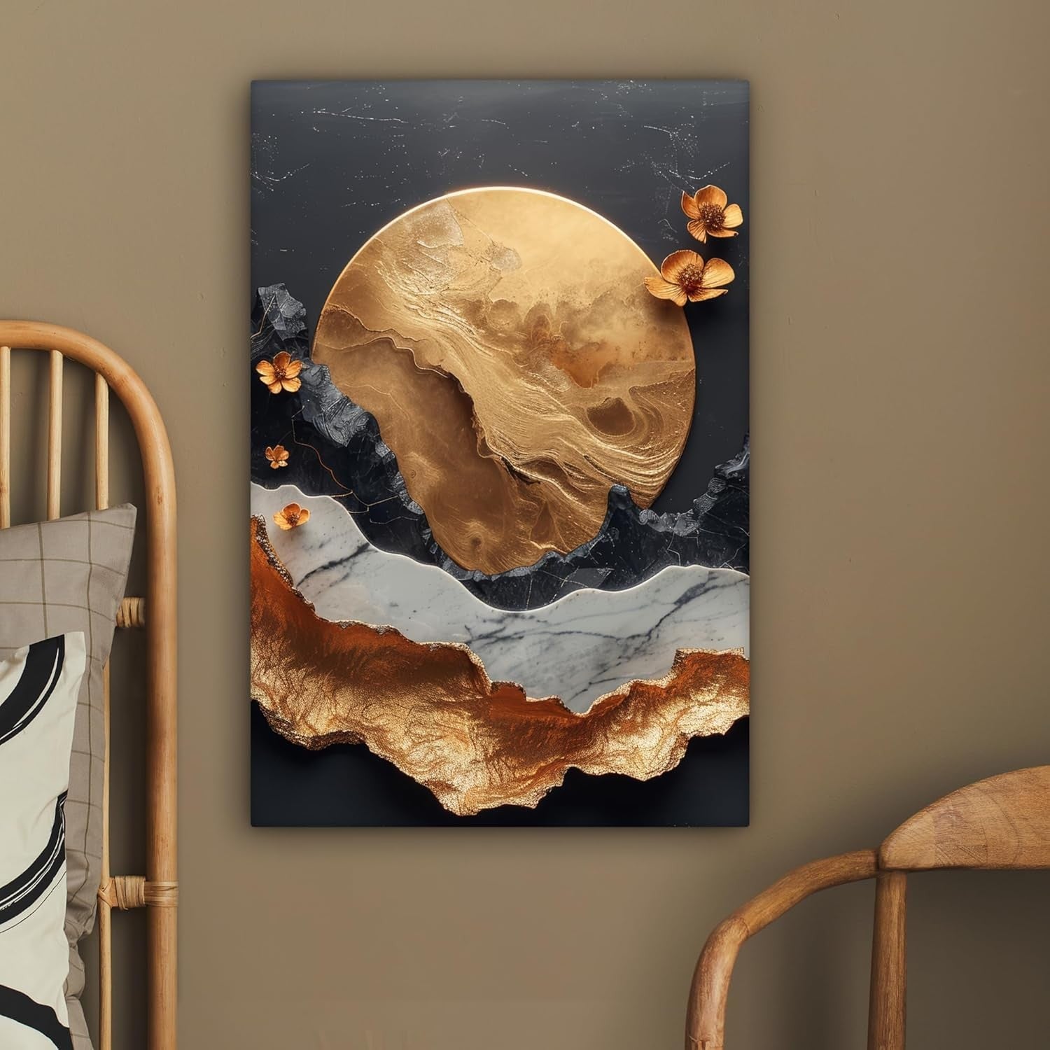 Gold Abstract Canvas Wall Art 40x60cm Modern Black Framed Decor