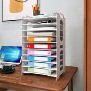 10-Tier A4 Desk Paper Tray Organizer | Desktop Filing Rack White