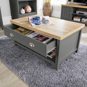 Modern Dark Grey Coffee Table with 2 Drawers Oak Effect 90x58x45cm Durable