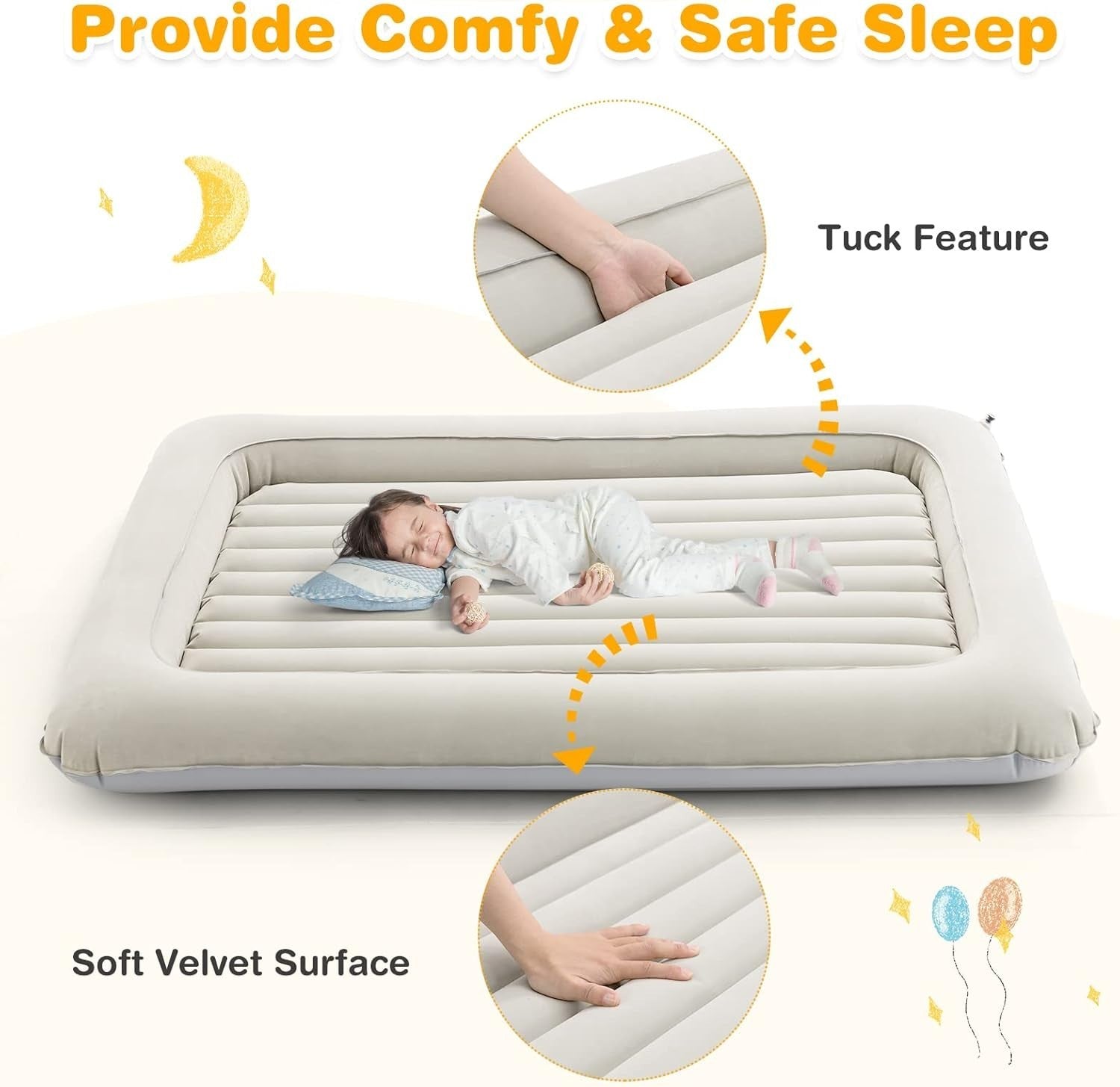 Inflatable Toddler Travel Bed with Safety Rails Kids Air Mattress