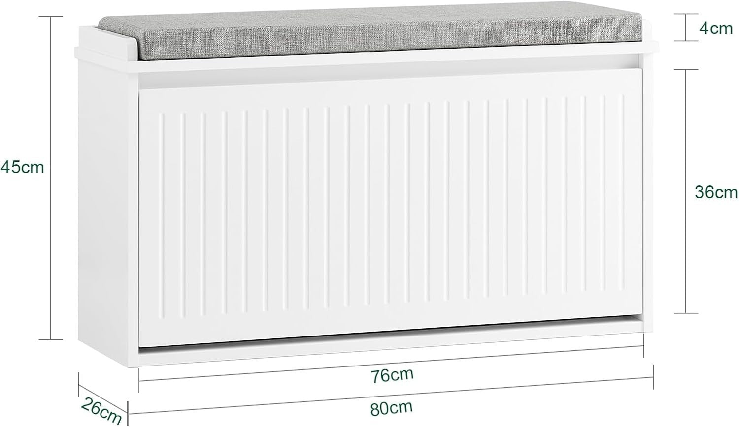 White Shoe Storage Bench with Cushion – Flip Drawer, Space Saving Seat 80cm