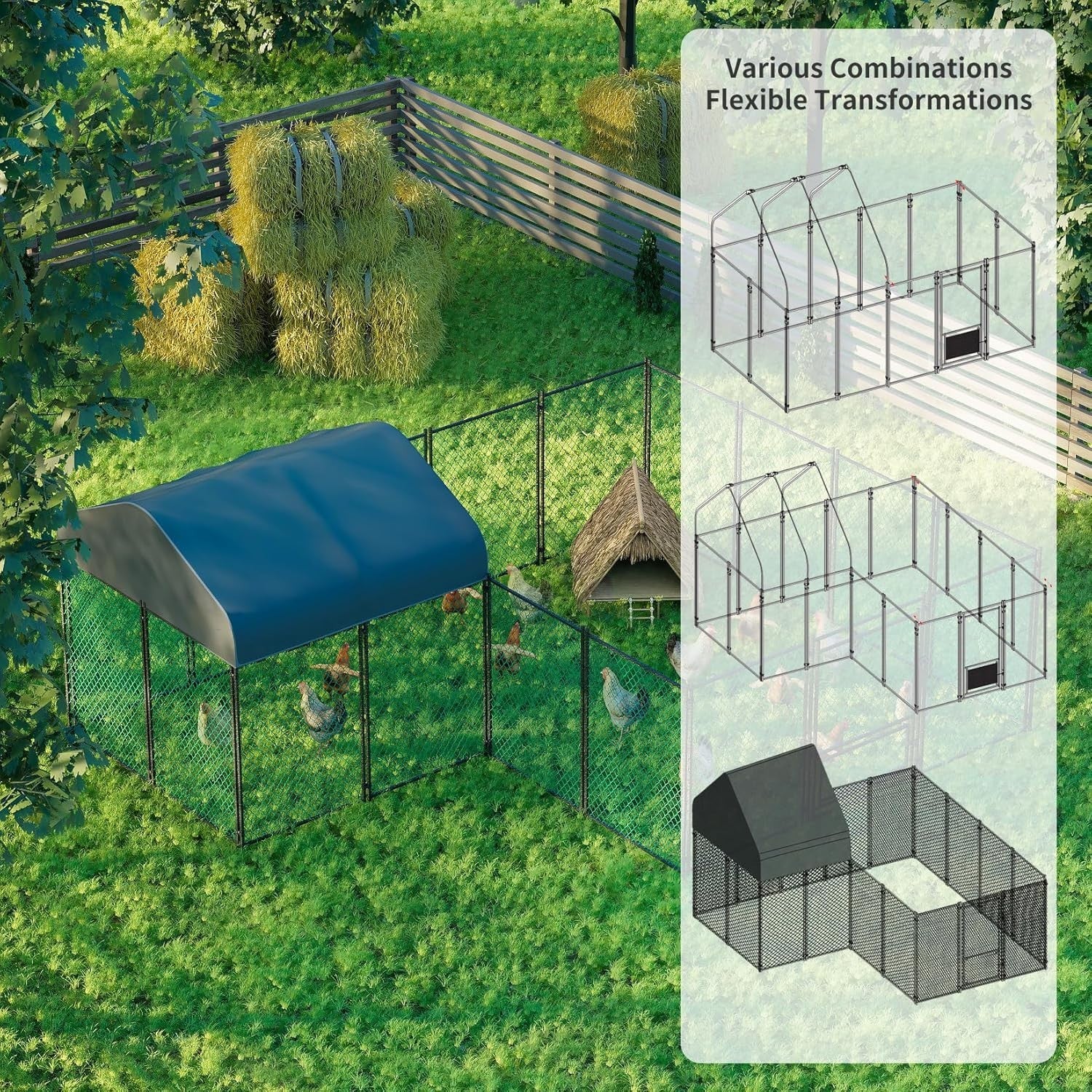 4x3x1.5m Walk In Chicken Run Metal Coop Waterproof Cover