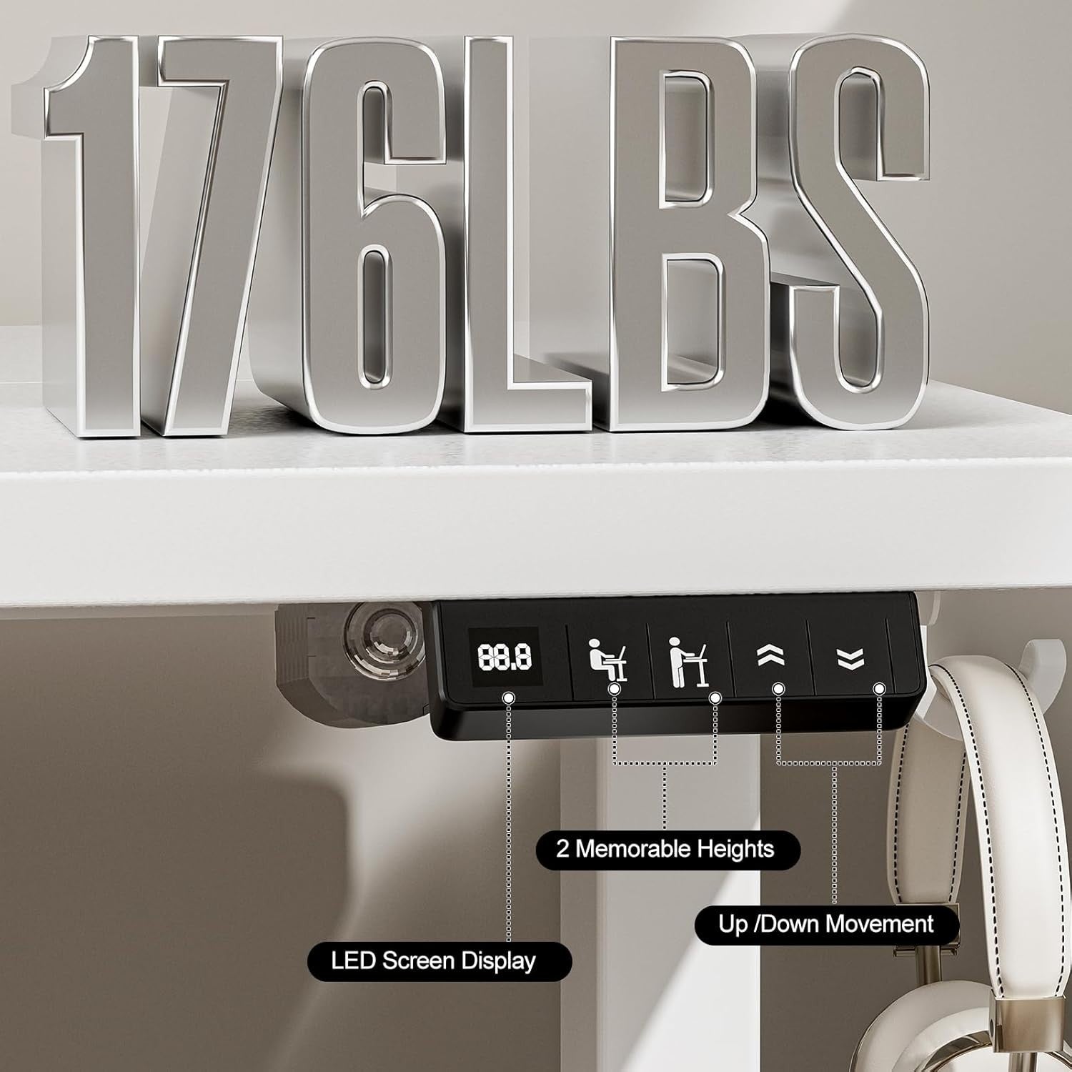 Electric Standing Desk 100x60cm Adjustable Sit Stand w/Memory Control, White