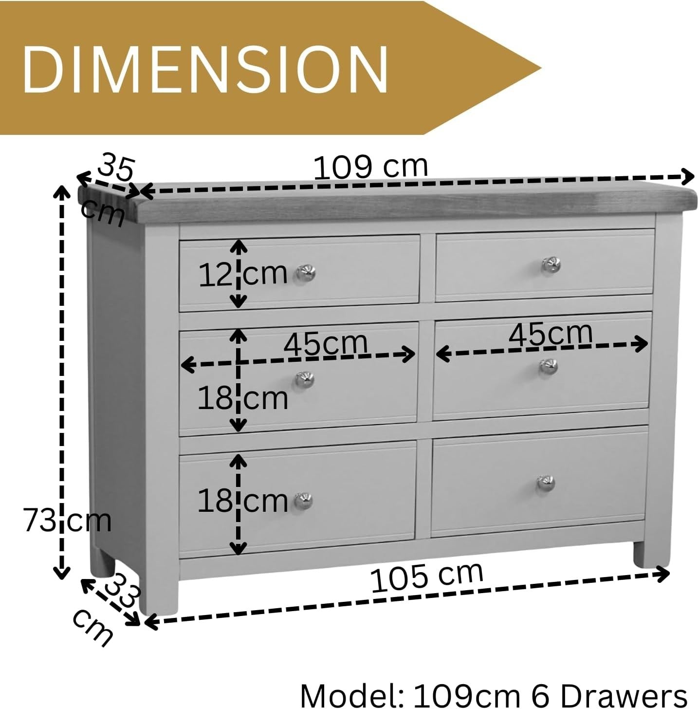 White Oak Top Solid Wood Chest 6 Drawer Dresser Bedroom Storage Unit