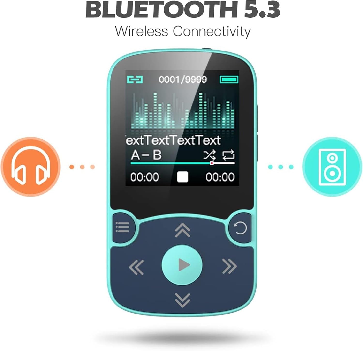 32GB Bluetooth 5.3 Mini MP3 Player with Clip & Color Screen – Black