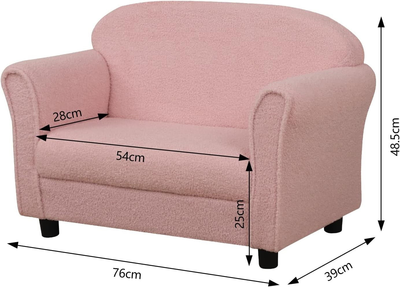 Children Double Seater Sofa Couch Pink Toddler Armchair Sherpa Fabric 0-3Y