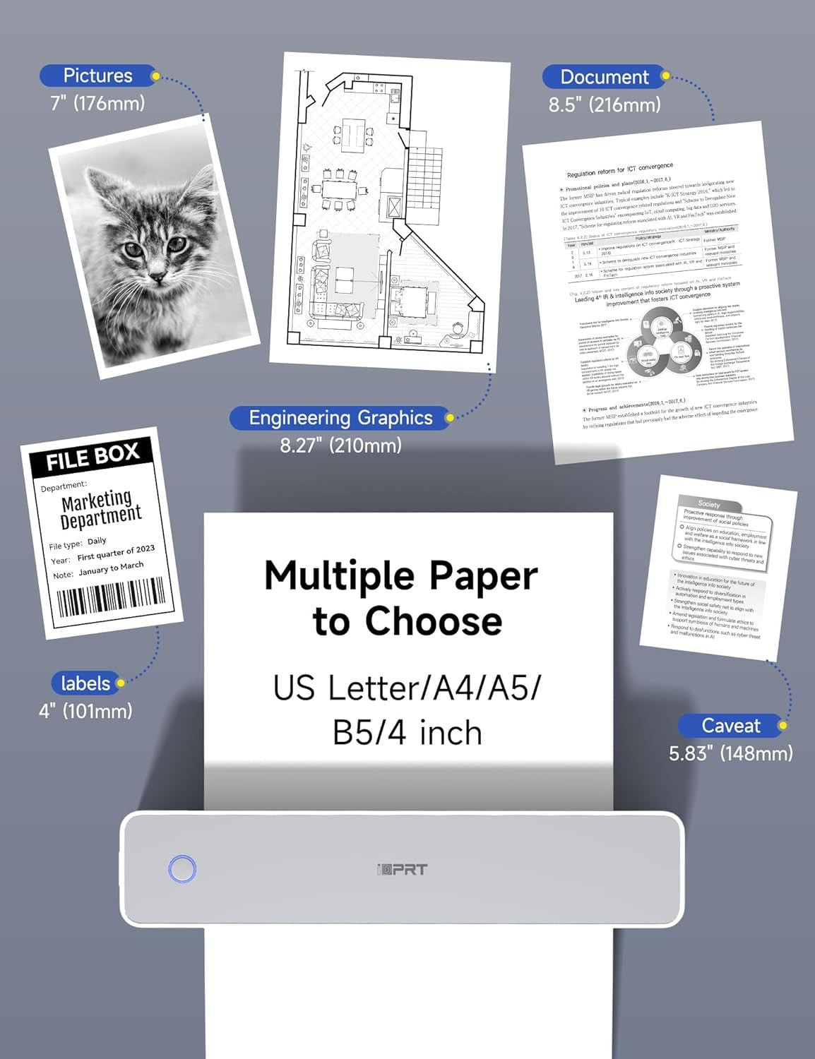 Portable Thermal Printer A4 Wireless Bluetooth Inkless Printer