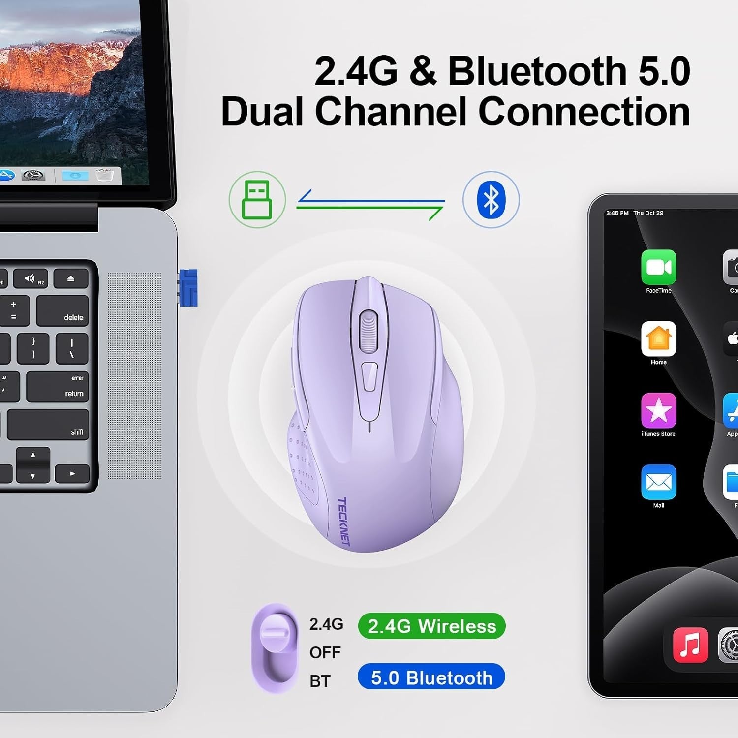 Silent Bluetooth Wireless Mouse 4800 DPI Ergonomic 6 Button Laptop PC