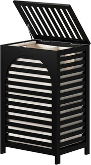 Black Bamboo Laundry Hamper 85L with Lid & Removable Liner | Ventilated Clothes