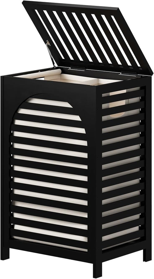 Black Bamboo Laundry Hamper 85L with Lid & Removable Liner | Ventilated Clothes