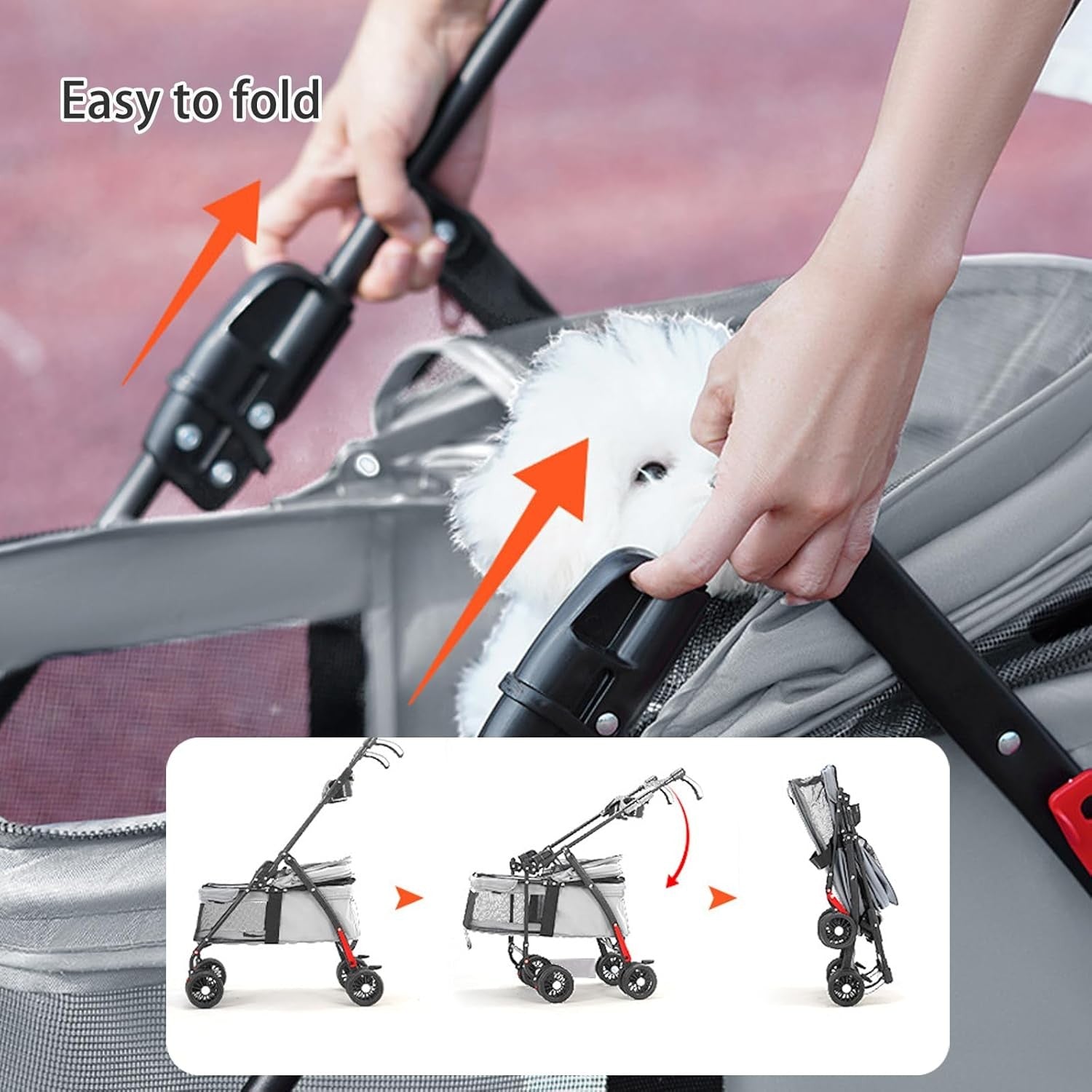 Black Portable Pet Travel Stroller Foldable Pushchair for Small Dogs Cats