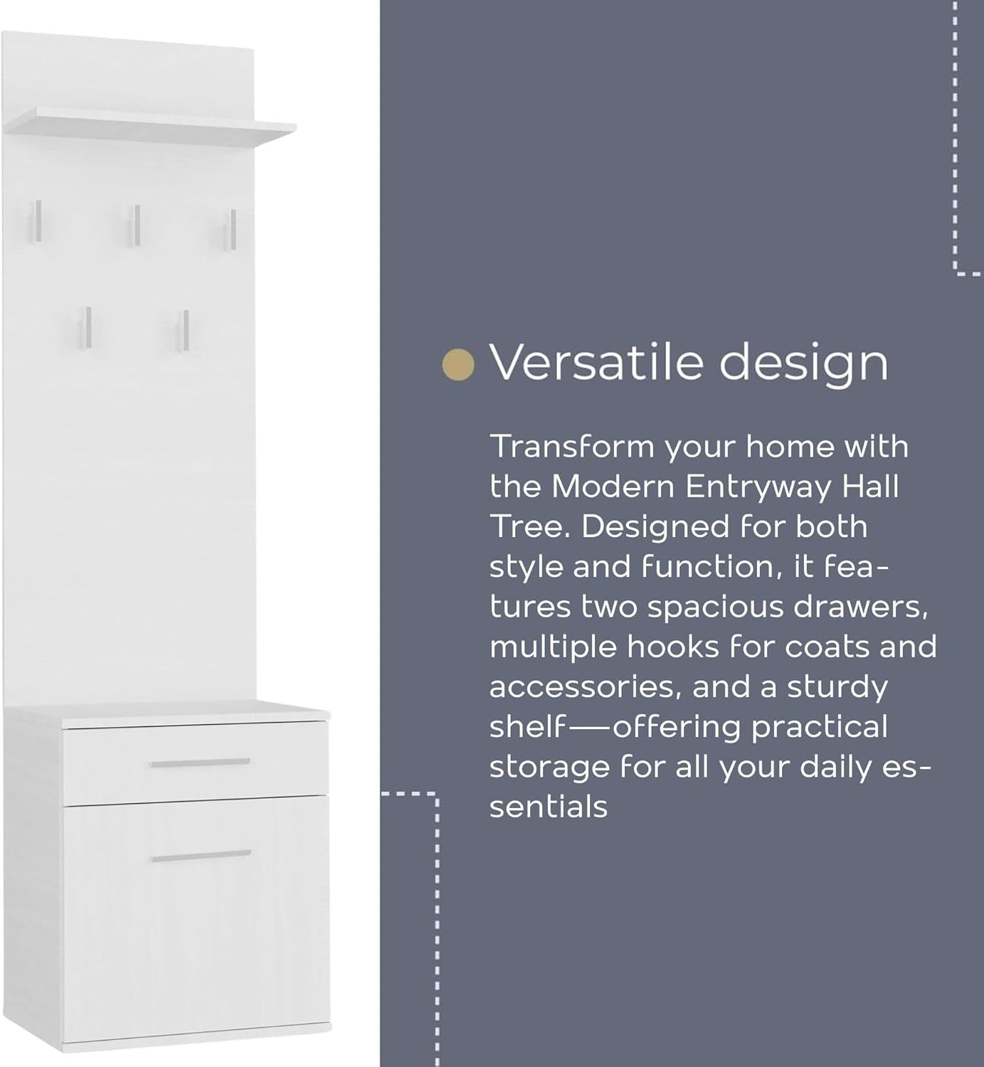 Slim White Entryway Wardrobe with Hanging Rail & Shelves | 180cm Tall