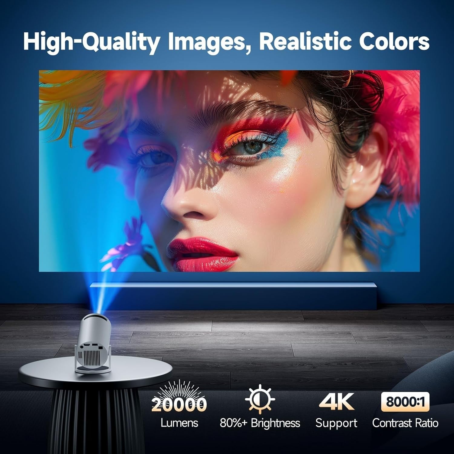 4K Mini Projector 1080P WiFi 6 Bluetooth 5.4 Android Portable