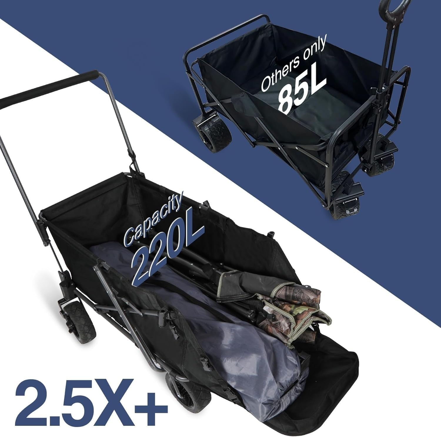 Heavy Duty Folding Dog Wagon Cart w/ Extendable Rear All-Terrain Wheels 150lb