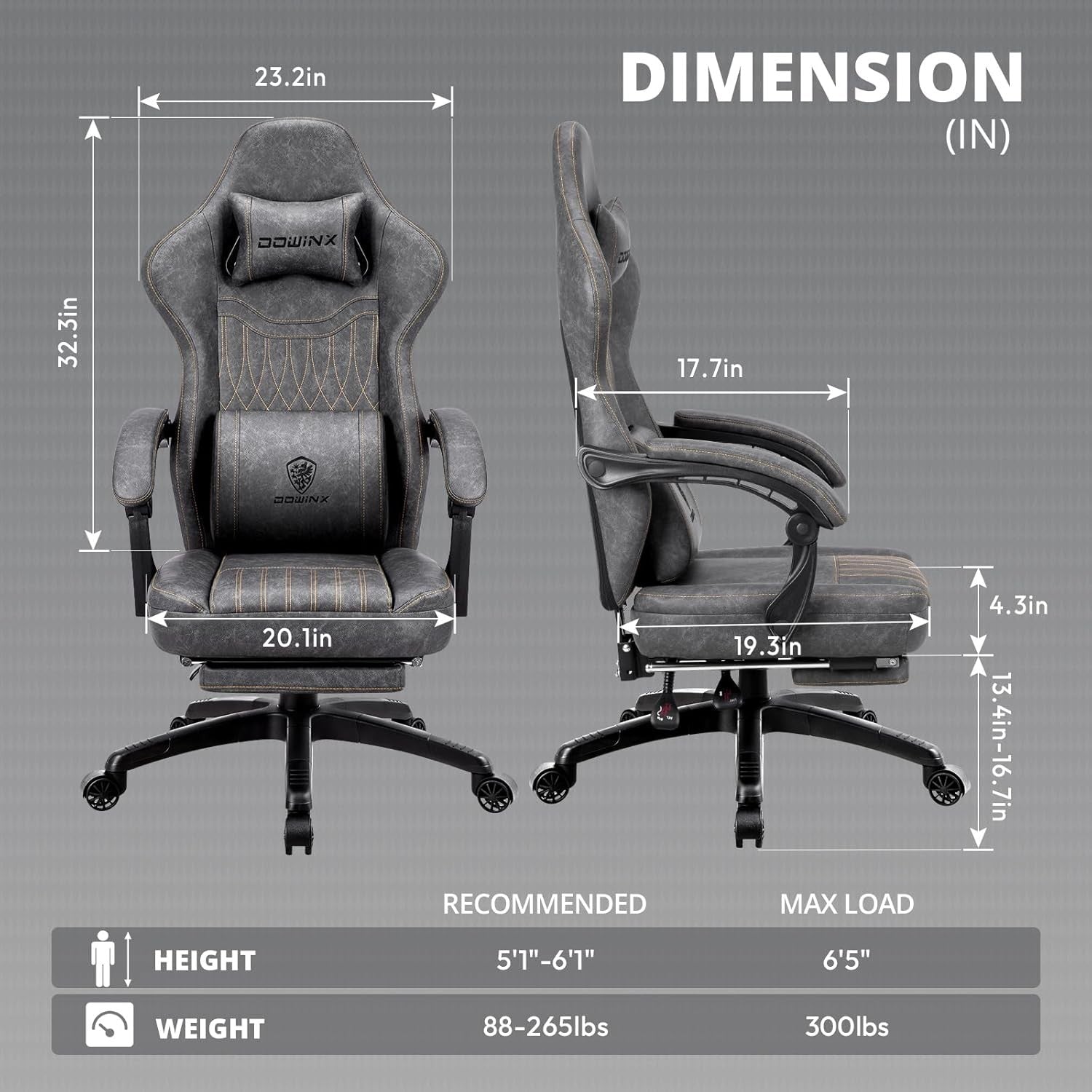Gaming Chair Recliner with Footrest Massage Lumbar Grey PU Leather