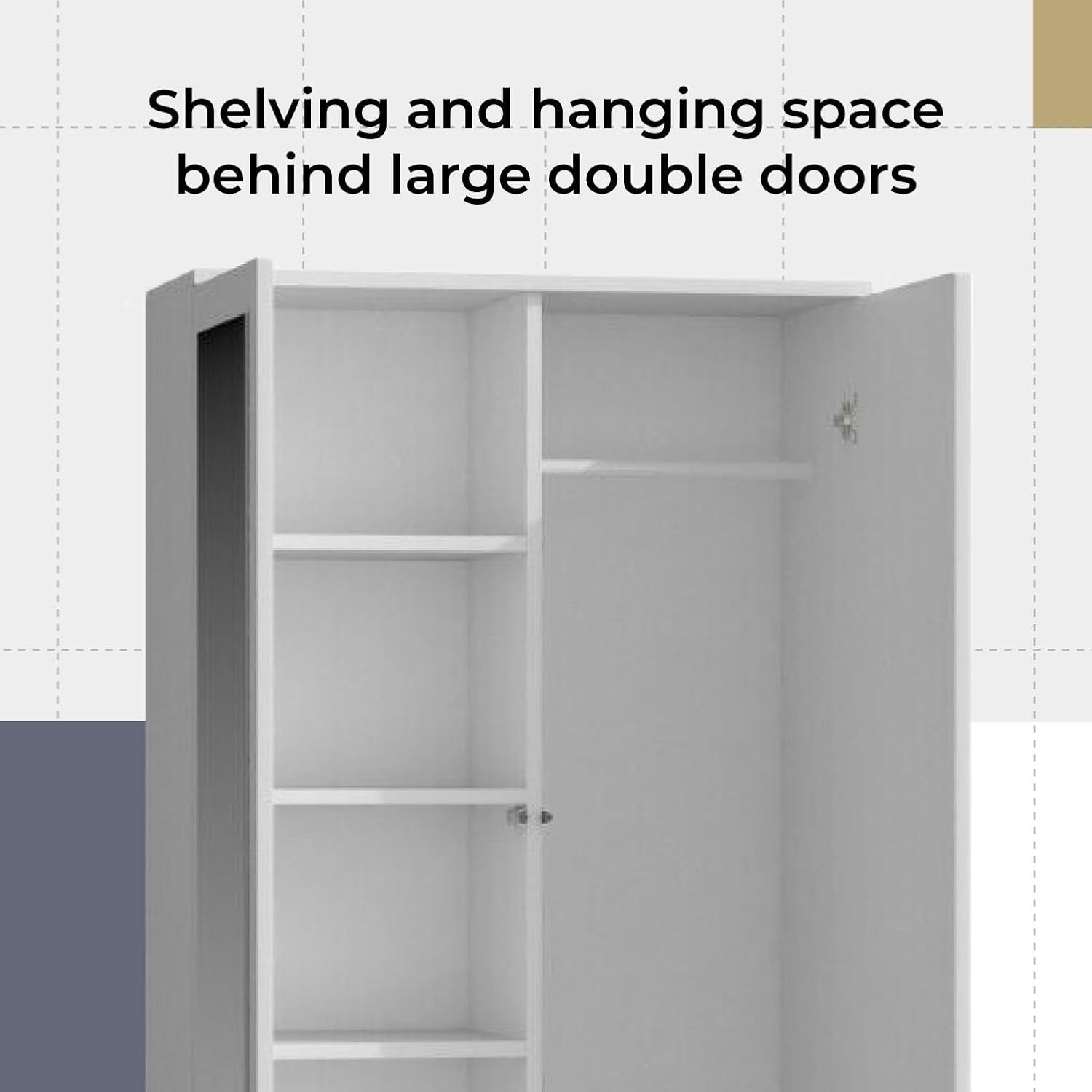White Modern Double Wardrobe with Mirror & Drawers - Bedroom Storage