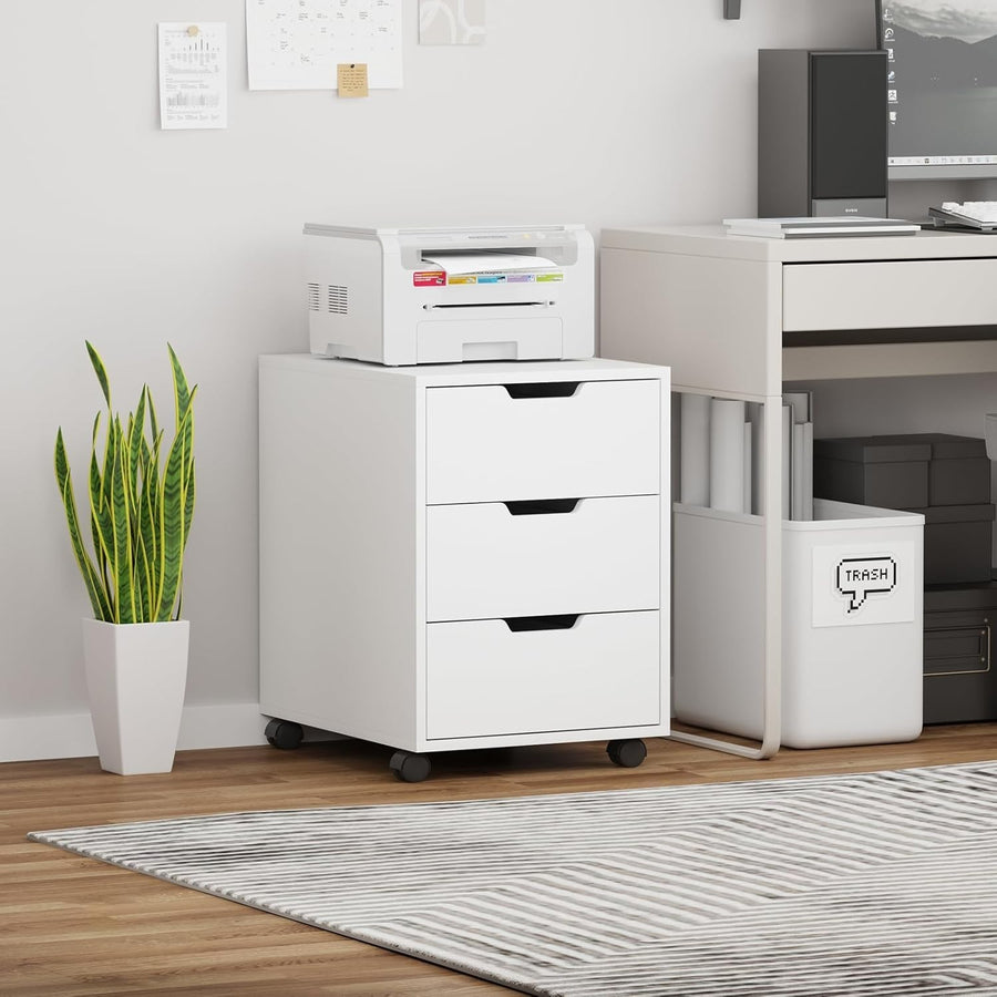 White Mobile Filing Cabinet 3 Drawer Under Desk Printer Stand