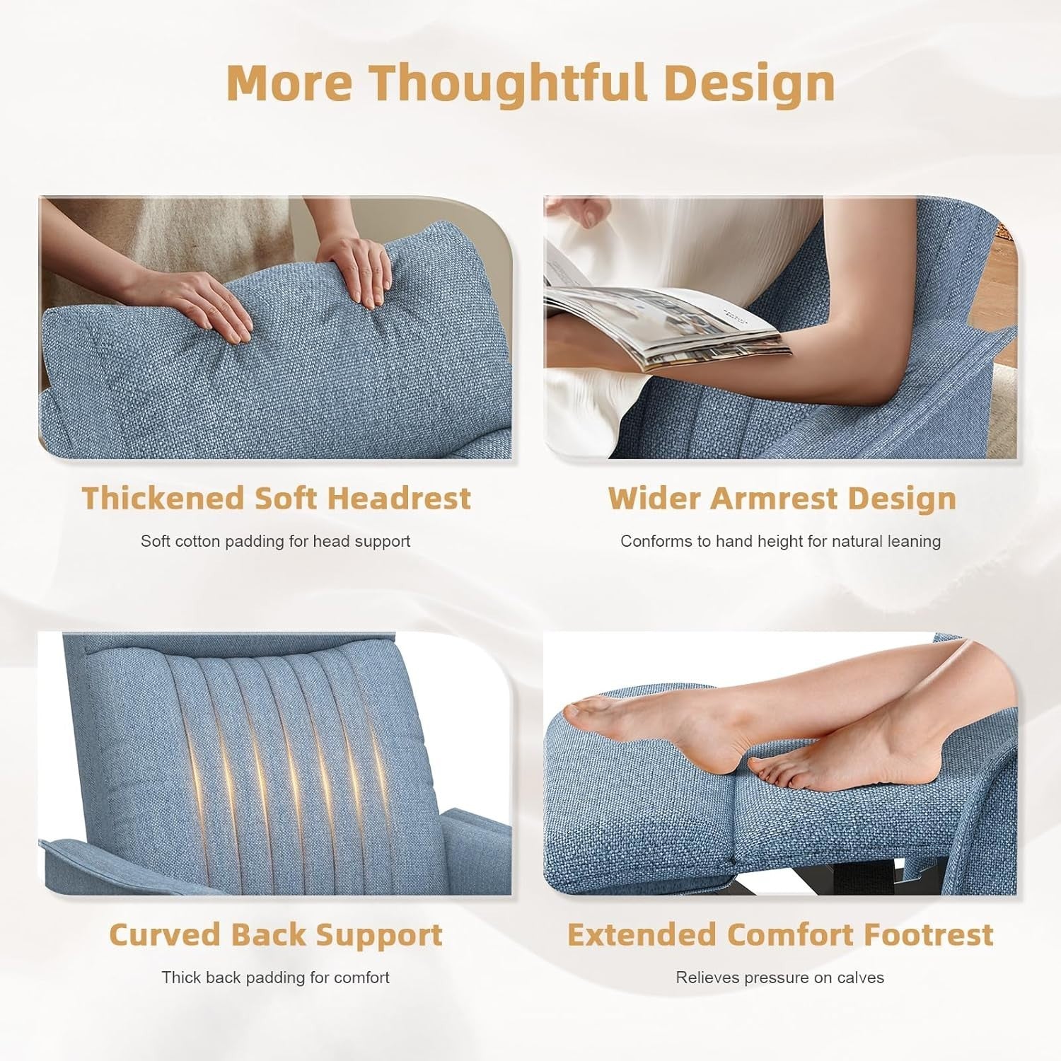 Swivel Rocking Recliner Chair Massage Heat 3-in-1 Footrest Dual Pockets Blue