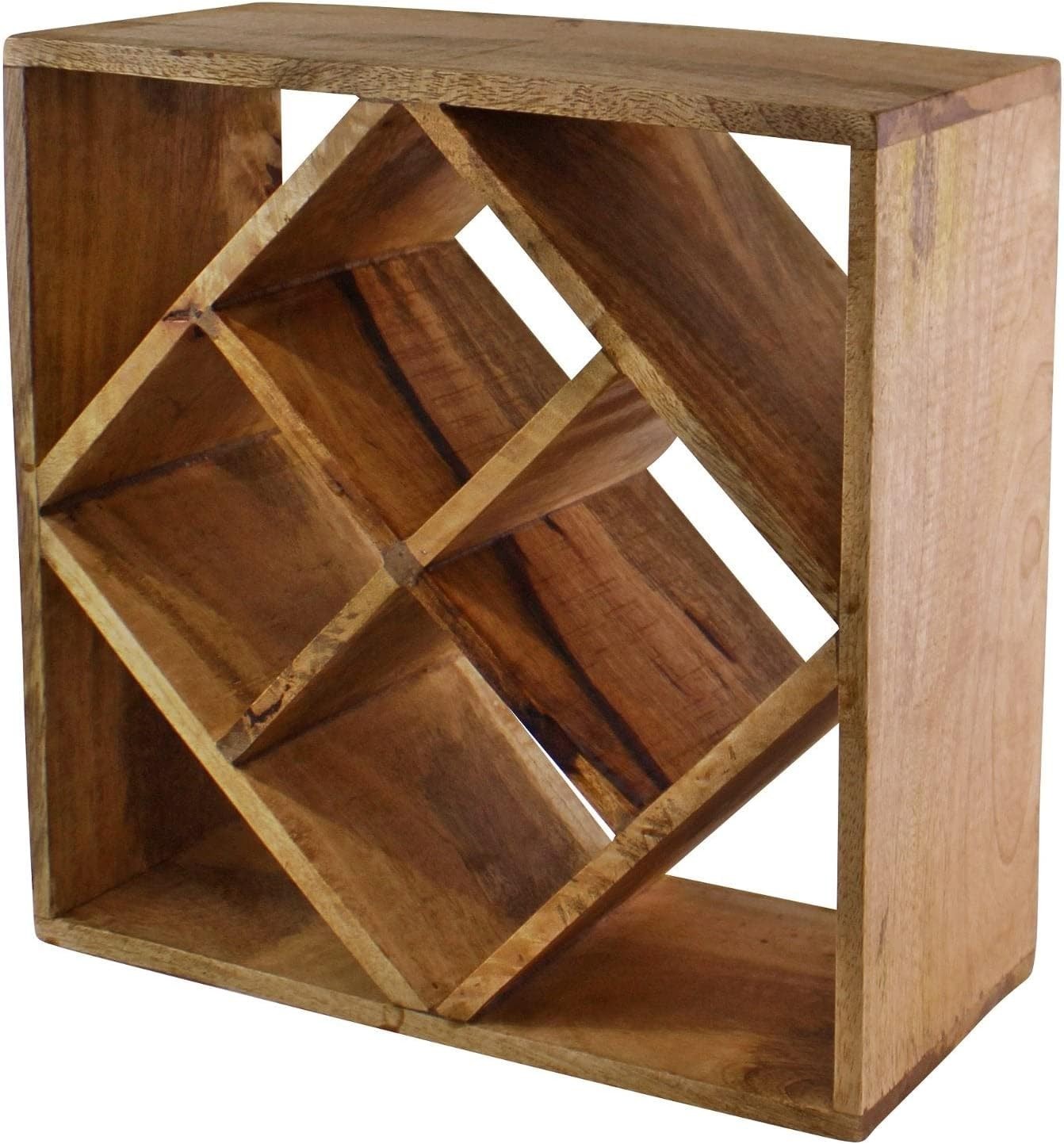 Small Wooden Wine Rack Mango Wood Tabletop Storage Stand Holds 4 Bottles Modern