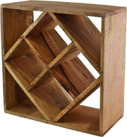 Small Wooden Wine Rack Mango Wood Tabletop Storage Stand Holds 4 Bottles Modern