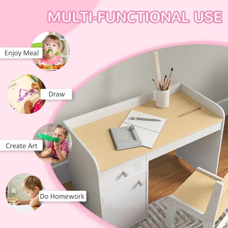 Kids Desk & Chair Set w/ Drawer Storage 3–6 Yr Study Table Toddler White