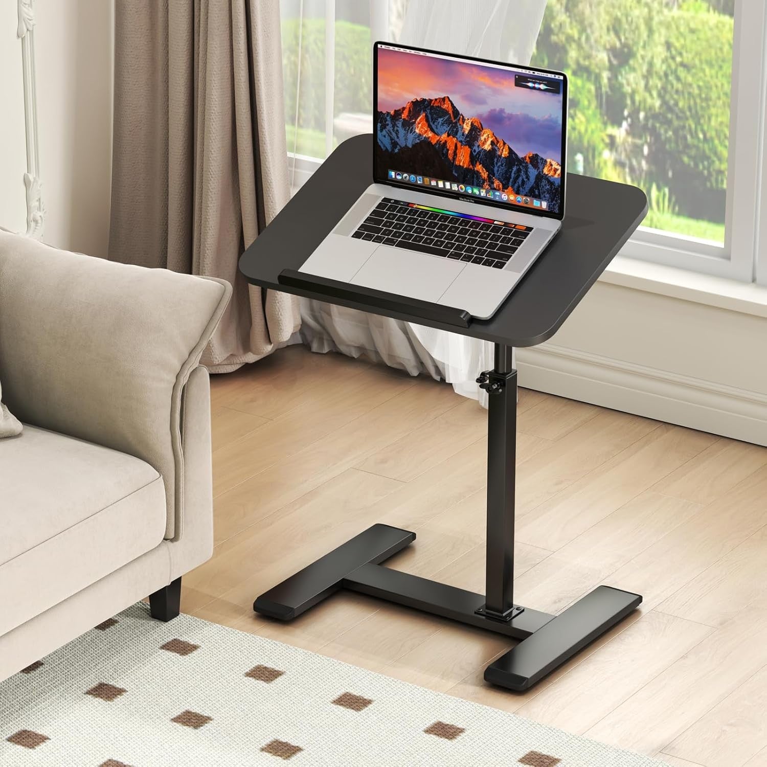 Adjustable C Shaped Side Table Laptop Desk Swivel Overbed Wheels