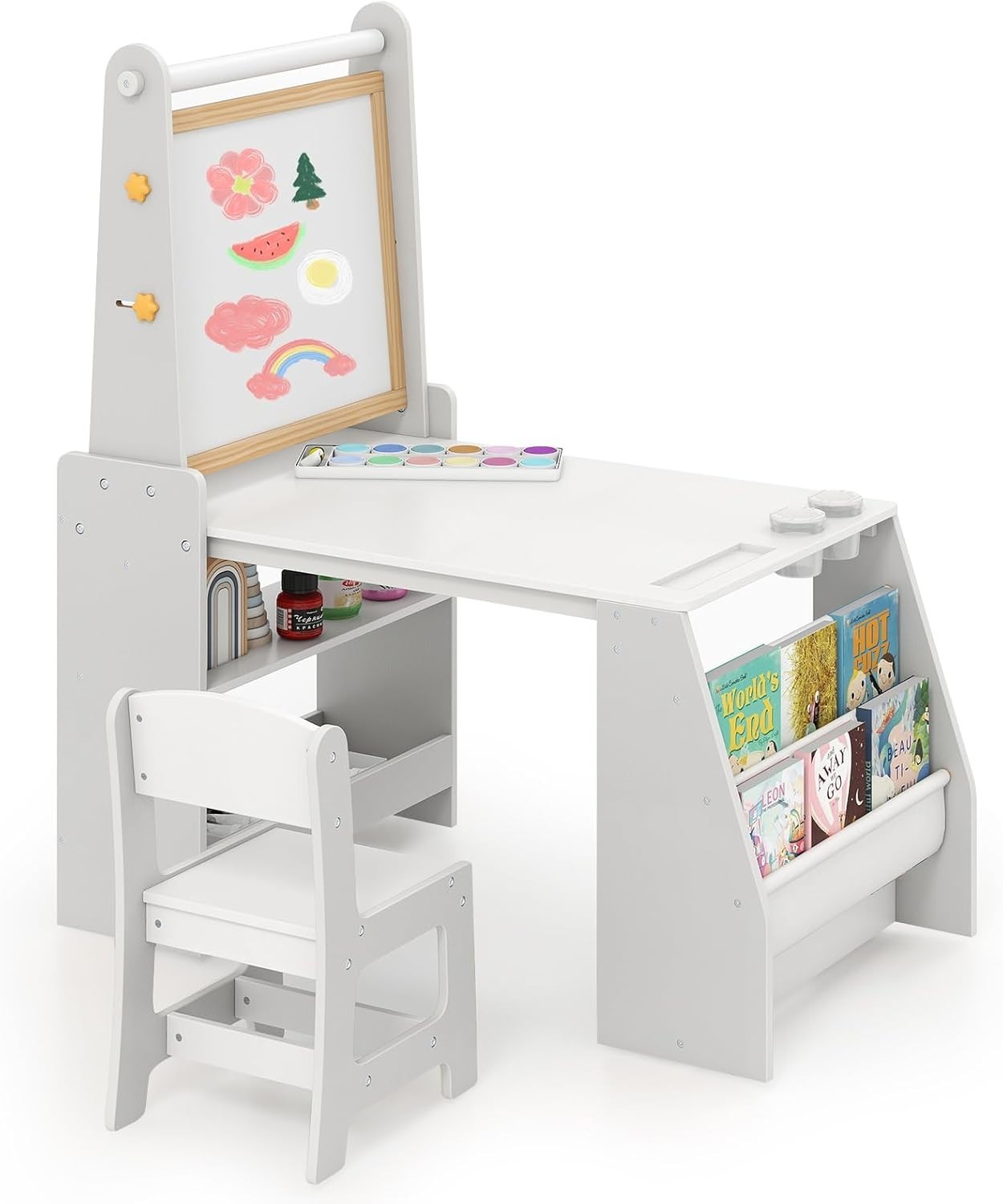 Kids Art Table & Chair Set with Double-Sided Easel, Paper Roll & Storage – Toddl