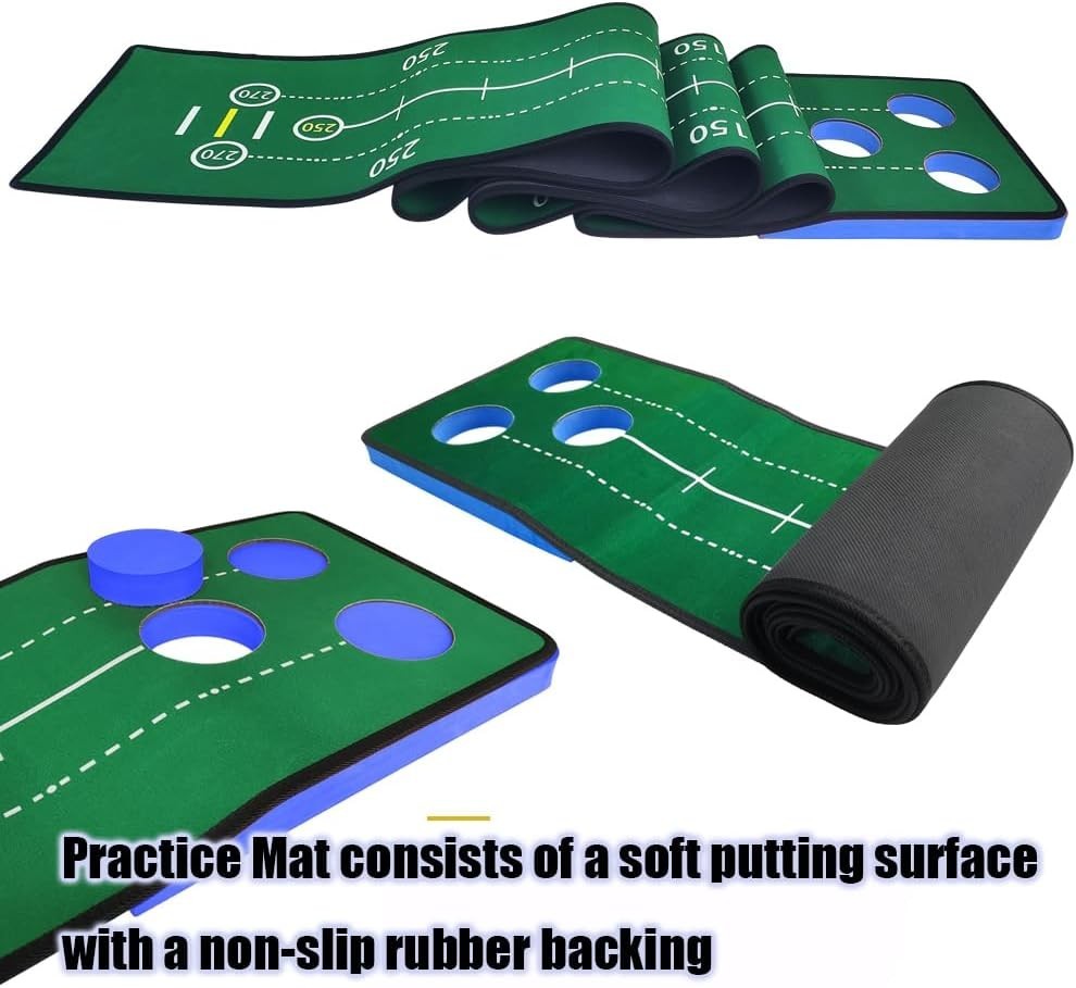 Golf Putting Game 74in Indoor Practice Mat Set With Putter Balls Cups