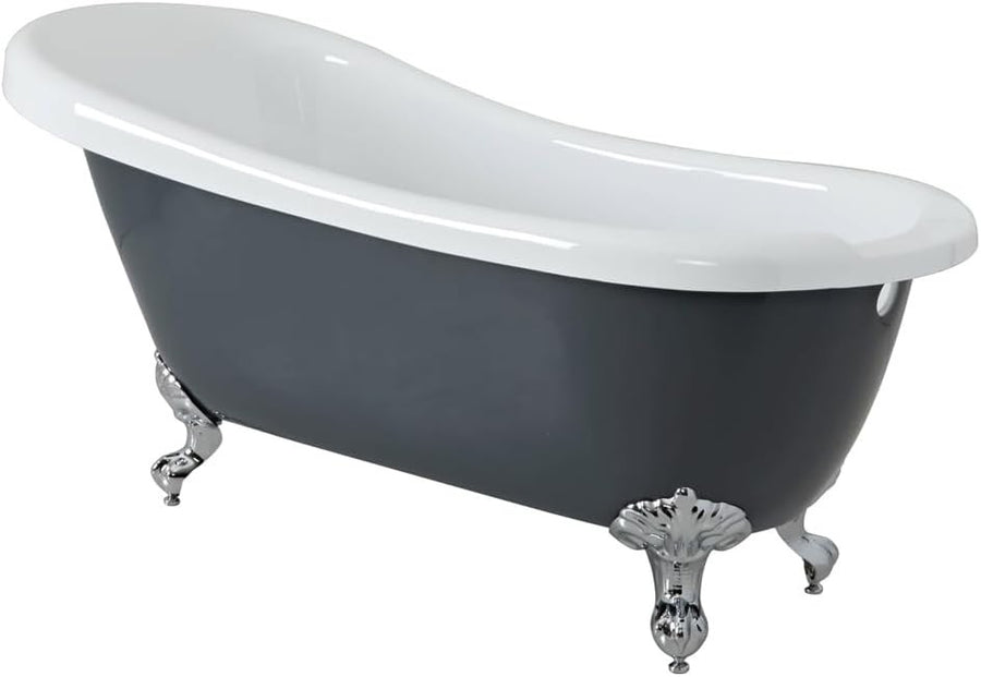 1710x740mm Freestanding Double Ended Slipper Bath Stone Grey Acrylic w/ Chrome