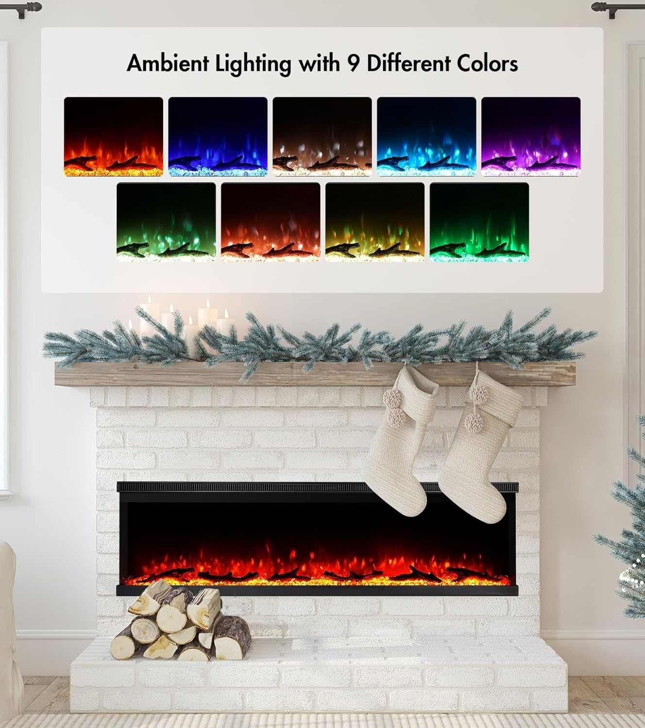 Luxury 3-Sided Electric Fireplace Recessed Wall Mounted with Remote & Timer