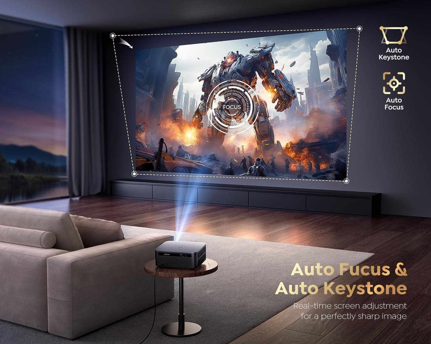 1500 ANSI Google TV 1080P Smart Projector HDR WiFi 6 Bluetooth 4K