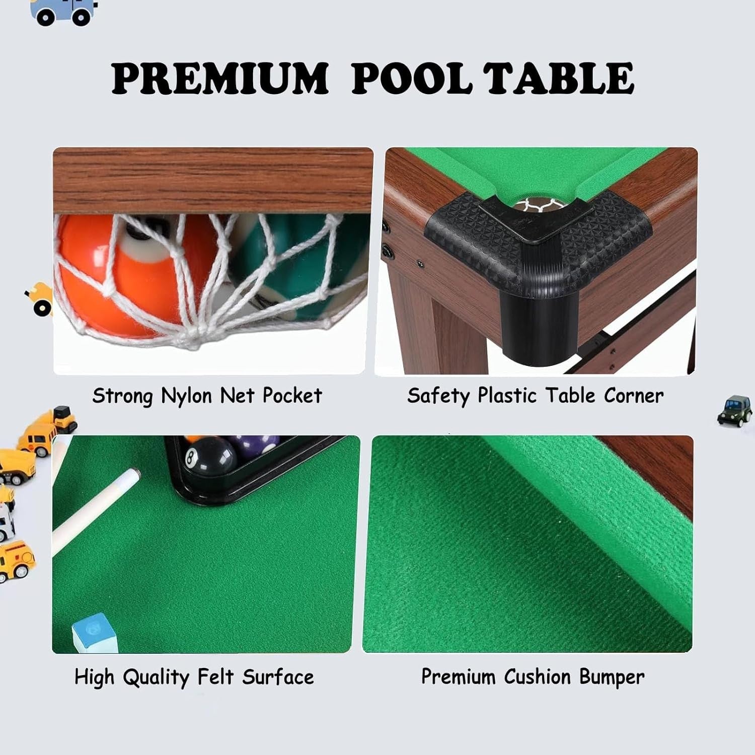 4FT Wooden Pool Table Billiards Set w Cues Balls Triangle Brush
