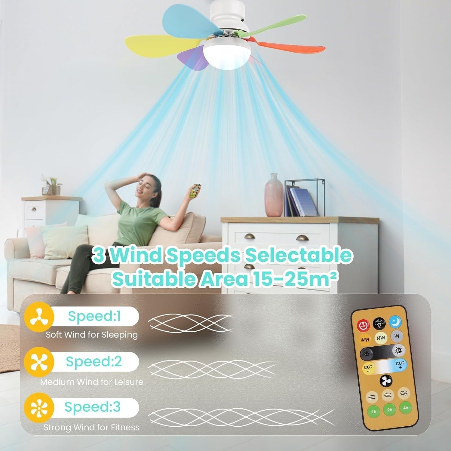 30W Ceiling Fan with Lights Dimmable Remote 6 Blades