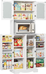 Tall White Kitchen Storage Cabinet 181cm Pantry Cupboard with 4 Doors Adjustable