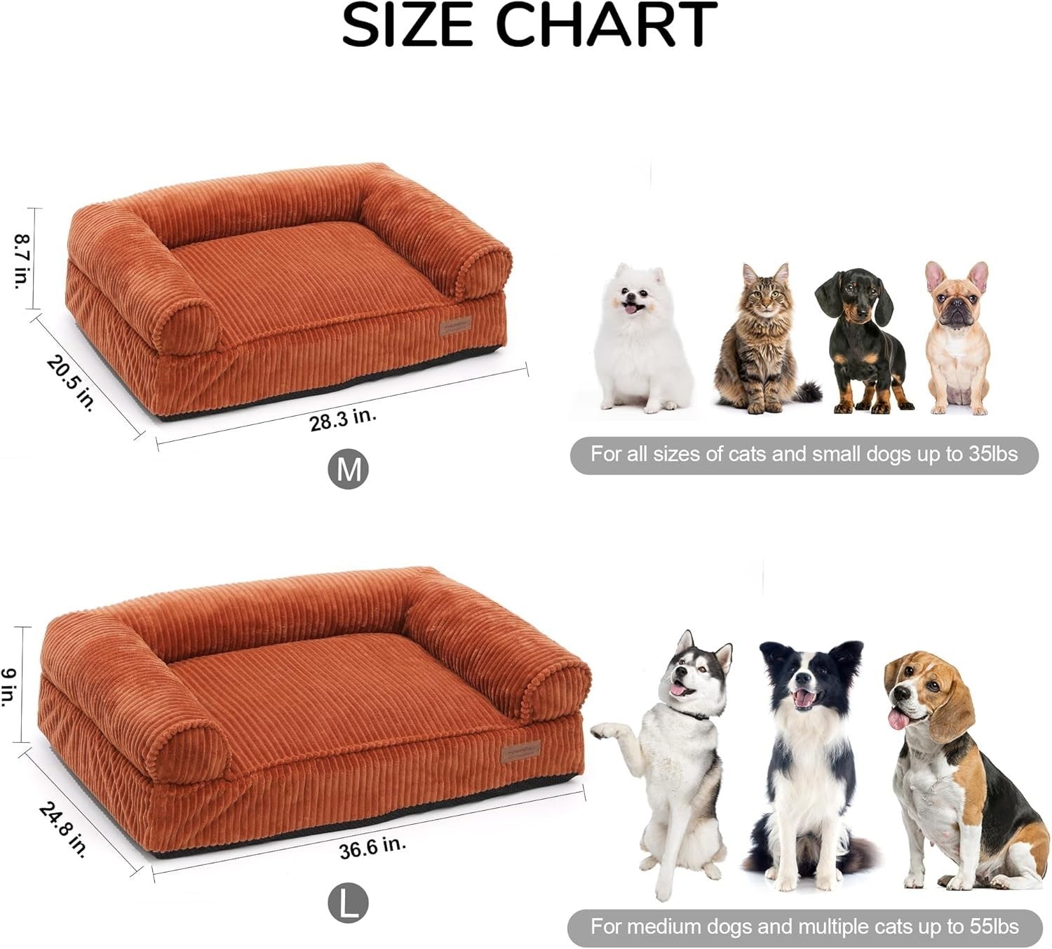 Corduroy Dog Cat Couch Bed Waterproof Washable Pet Sofa Medium