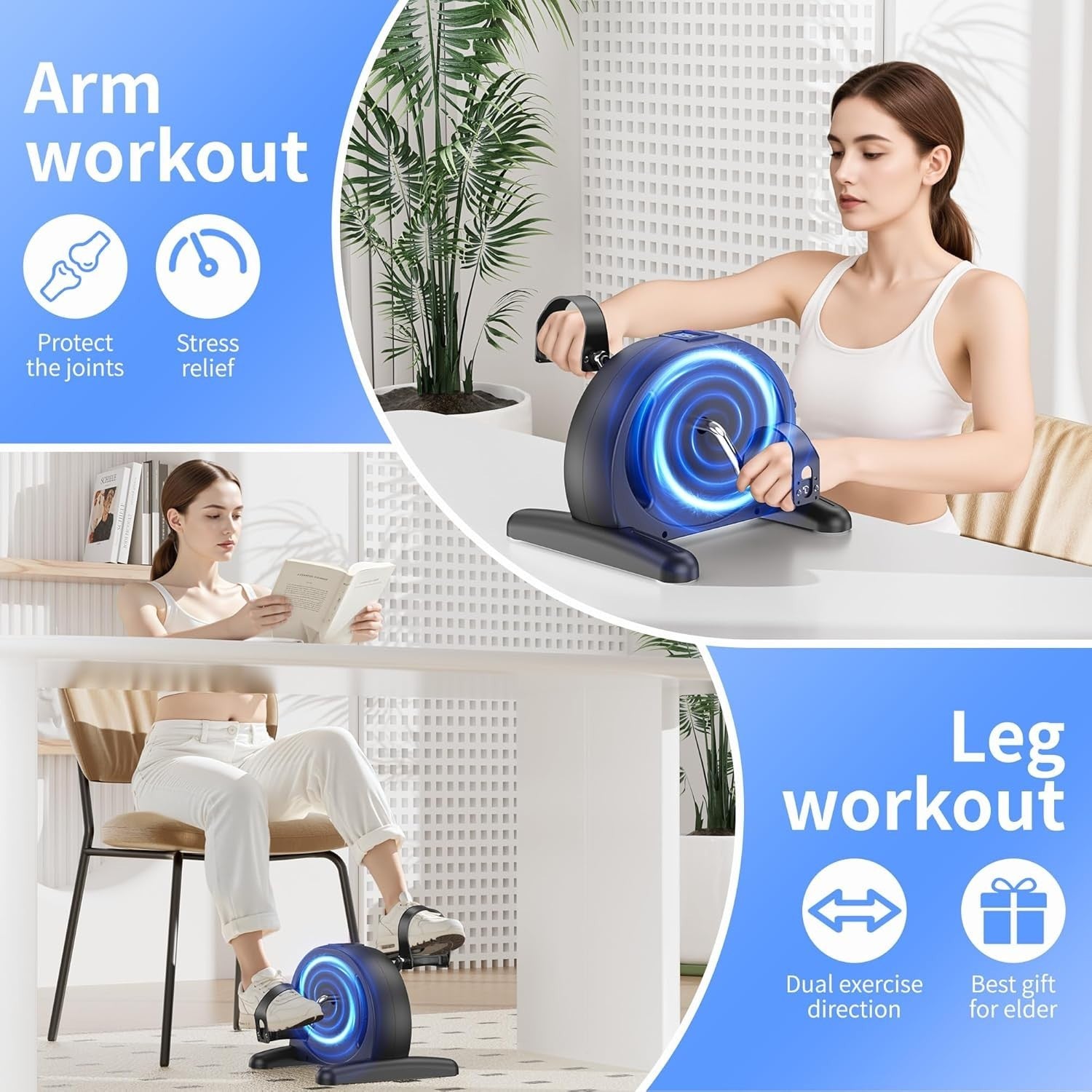 Compact Pedal Exerciser Under Desk Fitness Cycle LCD Rehab Trainer