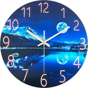 Large 16" Blue Moon Glass Wall Clock Silent Non-Ticking Modern Home Decor