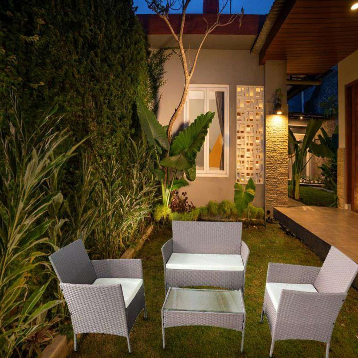 4PC Rattan Garden Furniture Set Outdoor Sofa Chairs Table Patio Set