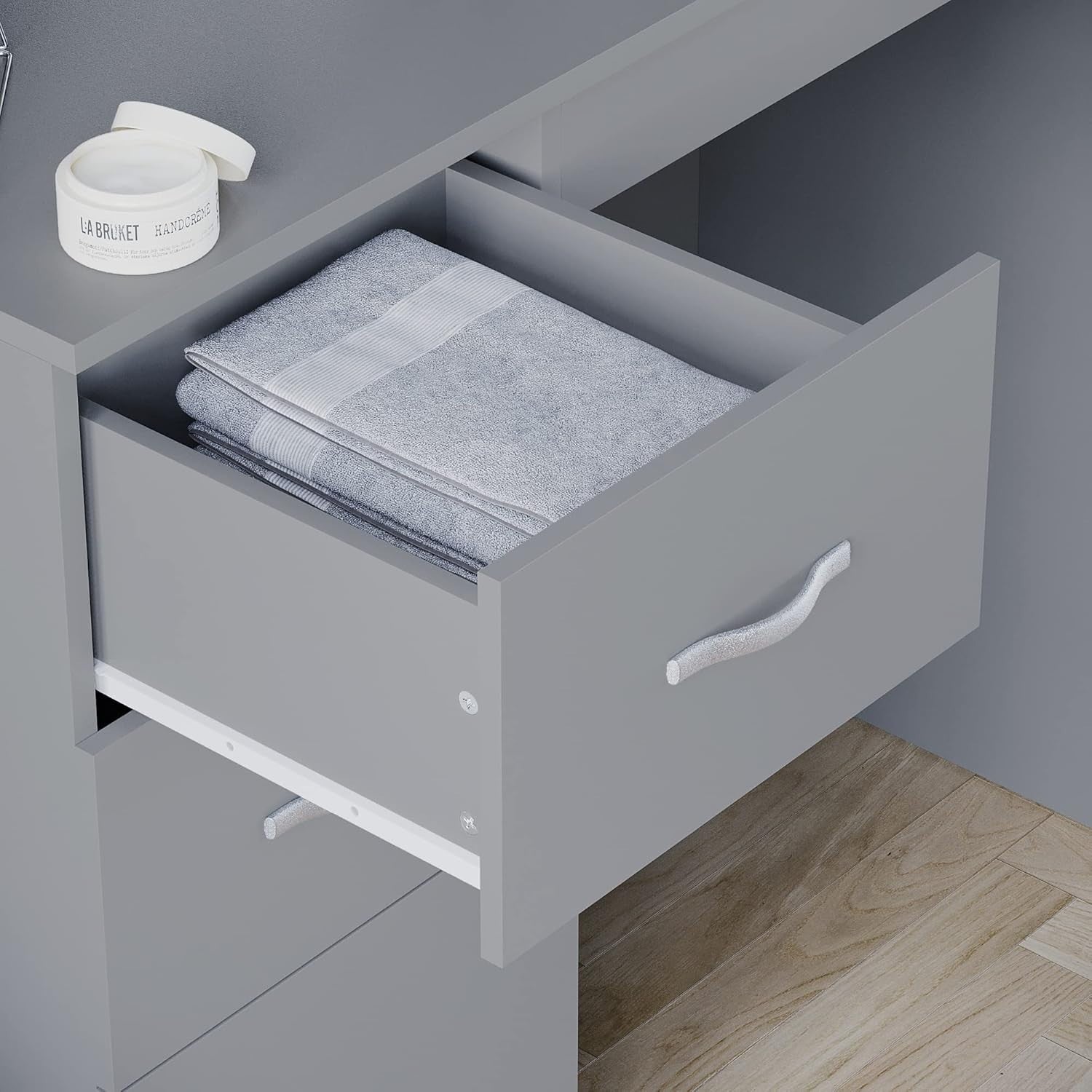 Grey Dressing Table Modern Vanity Desk 3-Drawer Storage Makeup Engineered Wood