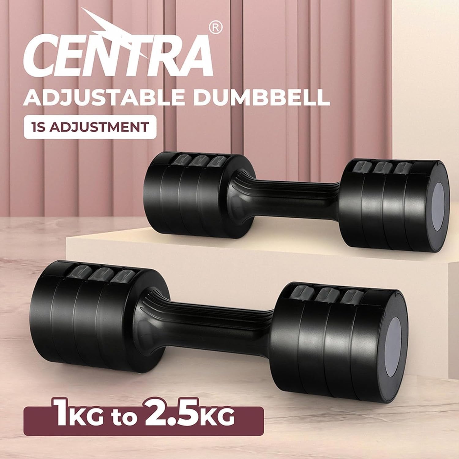 5kg Quick Adjust Dumbbells Pair Non Slip Hand Weights Home Workout