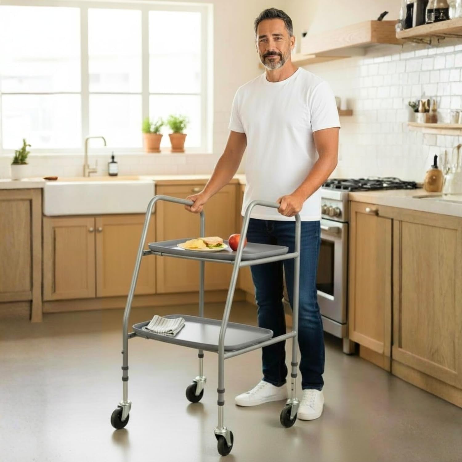 Home Helper Mobility Trolley with Wheels Height Walking Aid Trays