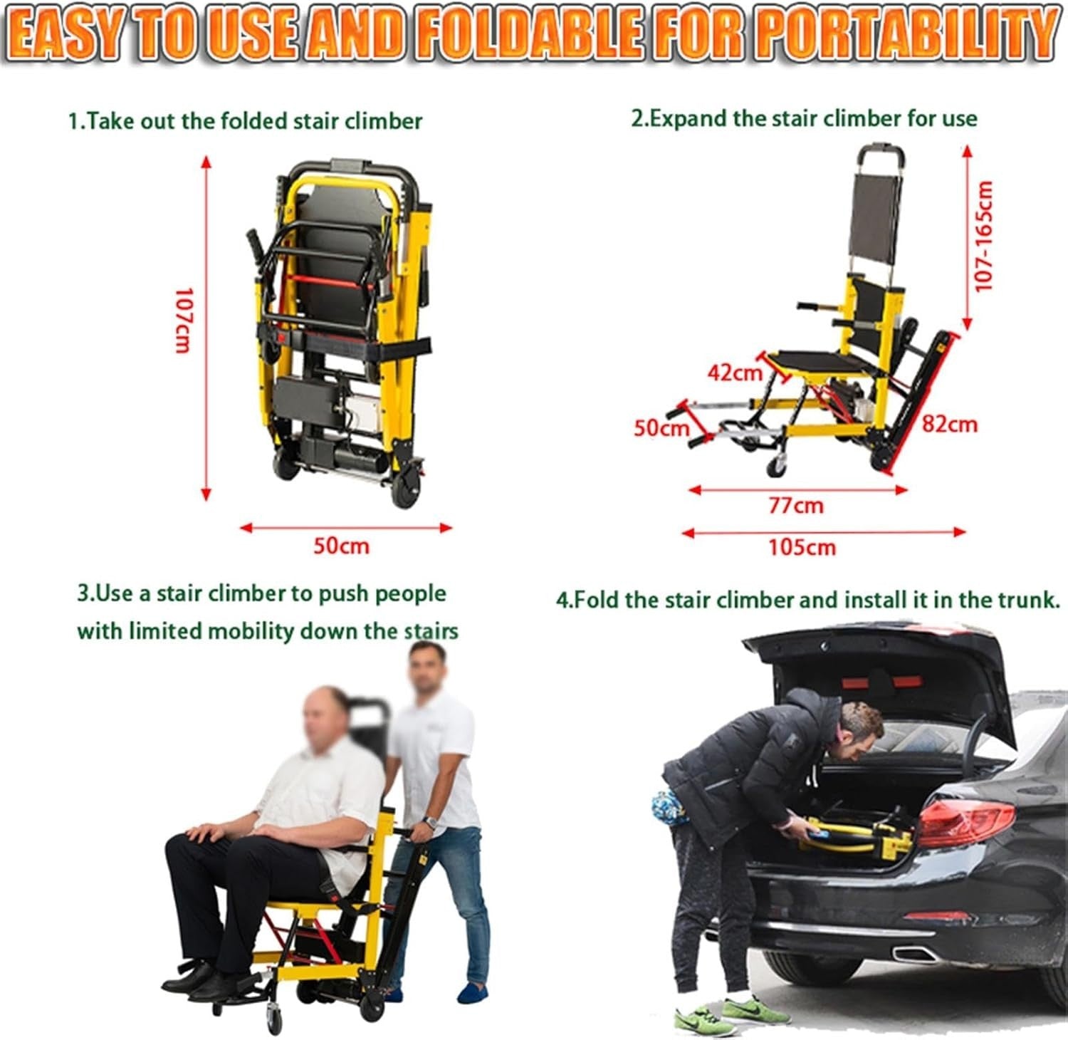 Electric Crawler Stair Climber Chair Foldable Portable Lift Mobility Aid 160kg
