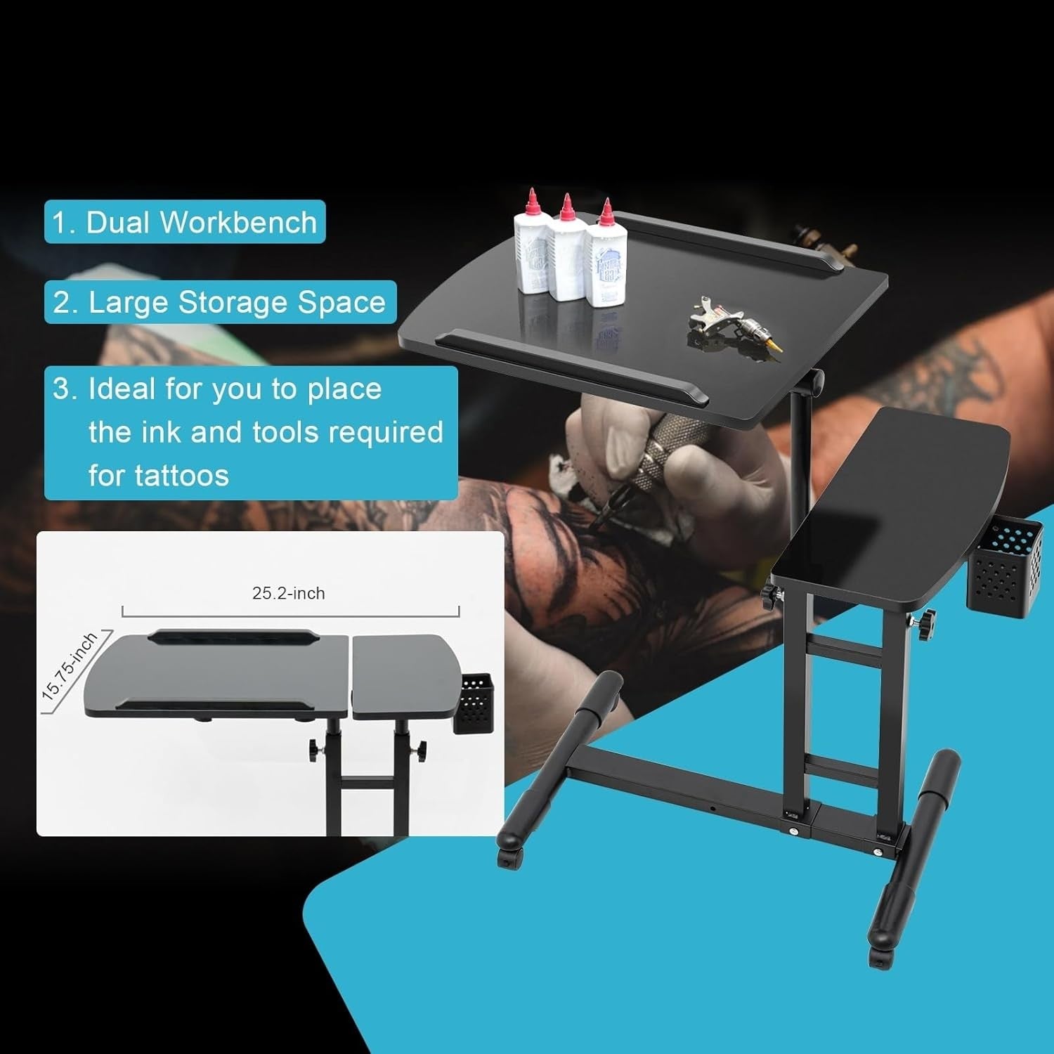 Adjustable Tattoo Workstation Rolling Tray Table Height Adjustable Studio