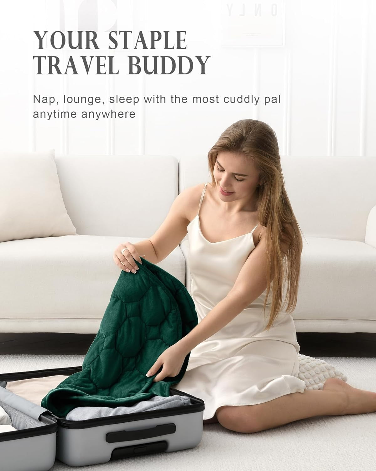 7lbs Weighted Lap Blanket Green 29x24" Crystal Velvet for Travel & Relaxation
