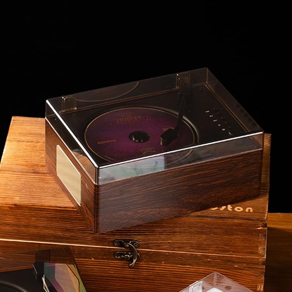 Retro Bluetooth CD Player Rechargeable Speakers USB AUX Remote Walnut